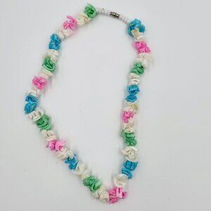 Vintage Shell Necklace Colorful White Blue Pink Green Jewelry Read